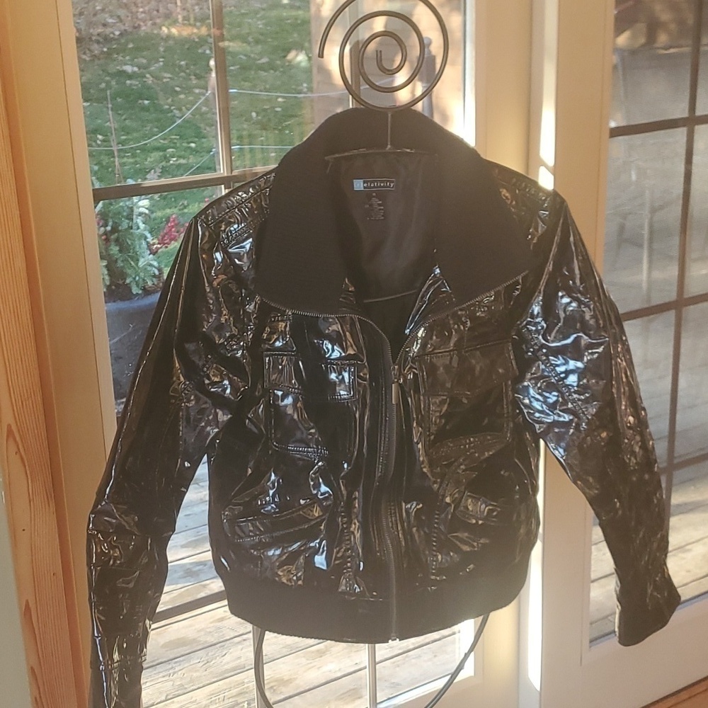 Relativity 100% Polyurethane Lined Elastic Knit Collar/Sleeves Zip Sz XL Jacket